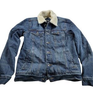 Hot Topic Denim Jacket Men's Small Sherpa Lined Collar Jean Trucker